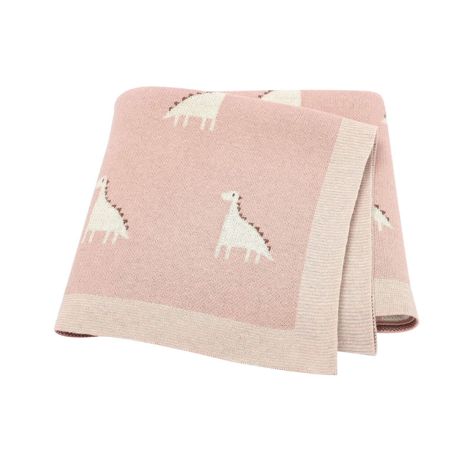 LAWKUL Baby Blanket 100% Cotton Knit Soft Breathable Blankets for Newborn Boy Girls, Dinosaur Pink, Pram/Mose Basket(90x70cm) — image 1