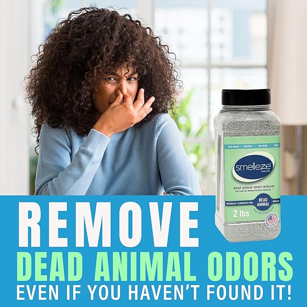 SMELLEZE NATURAL DEAD ANIMAL ODOR REMOVAL 2 LBS GRANULES: ELIMINATE DEAD RAT, MICE, SQUIRREL, CHIPMUNK, RACCOON & BAT SMELL. SAFE FOR INDOOR & OUTDOOR USE