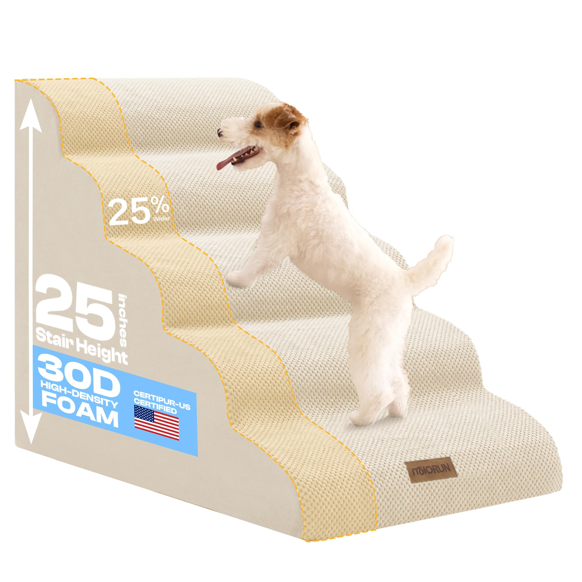 Photo 1 of Miorun Extra Wide Dog Stairs for Large Dogs Up to 80lbs, 25" Pet Steps for High Bed with Washable Cover, 5-Step Foam Bed & Couch Ladder for Small Medium Dogs & Senior Cat, Beige