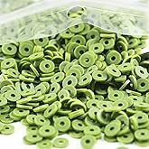 2000pcs Dark Grass Green Clay Beads for Bracelets Making, Flat Round Polymer Clay Beads 6mm Heishi Beads for Jewelry Making Earring Bracelets Necklace