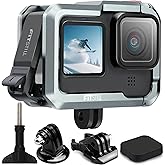 FiTSTILL Aluminum Cage Protective Case Frame Housing for Go Pro Hero 12 Hero 11 Hero 10 Hero 9 Black,with Camera Replace Side