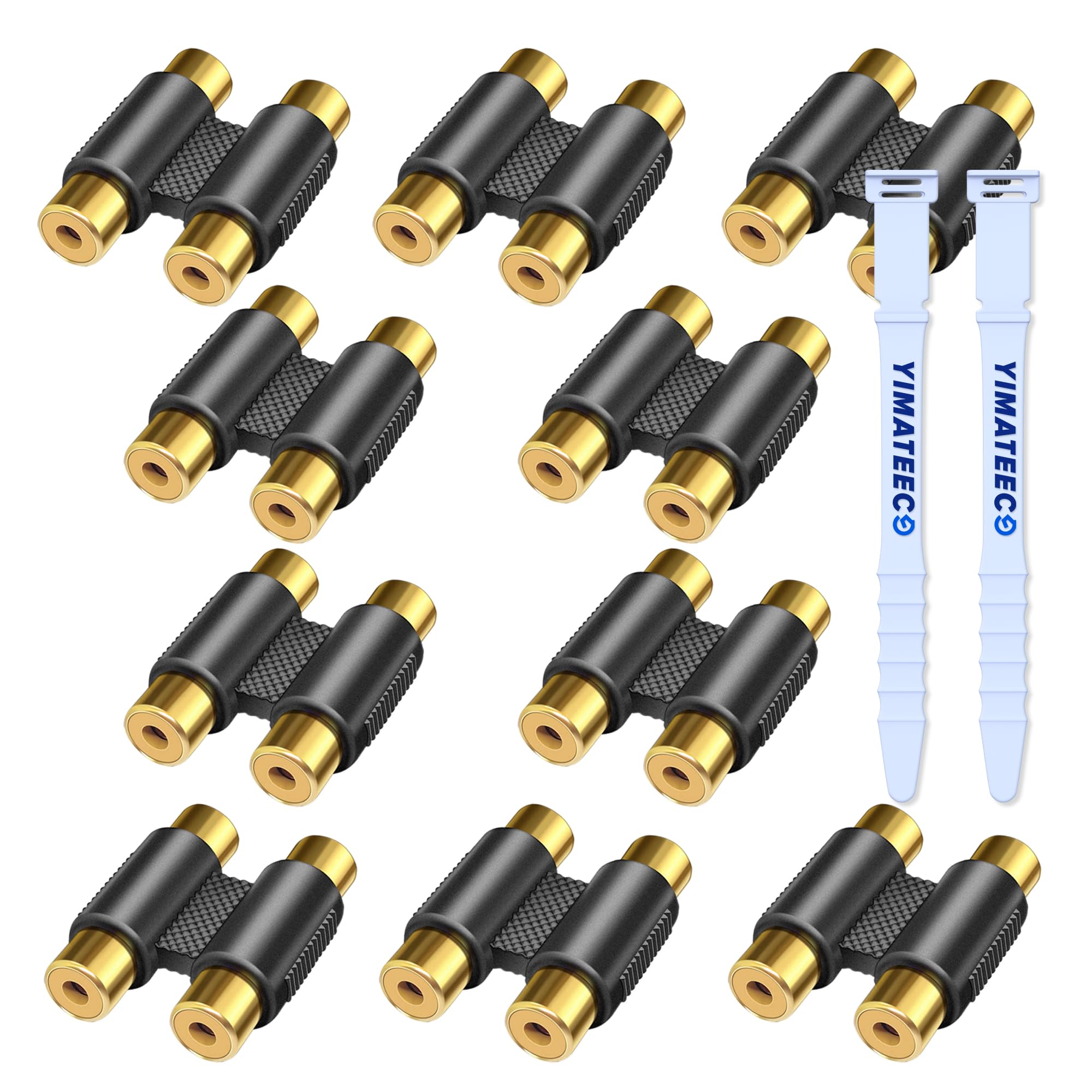 YIMATEECO RCA Coupler, 5Pcs Double RCA Phono Coupler 2 Female to 2 Female Coupler Connector Audio Extension Adapter for Subwoofer, Speaker, AMP, MP3, Receiver (Coupler Adapter, 10Pcs)