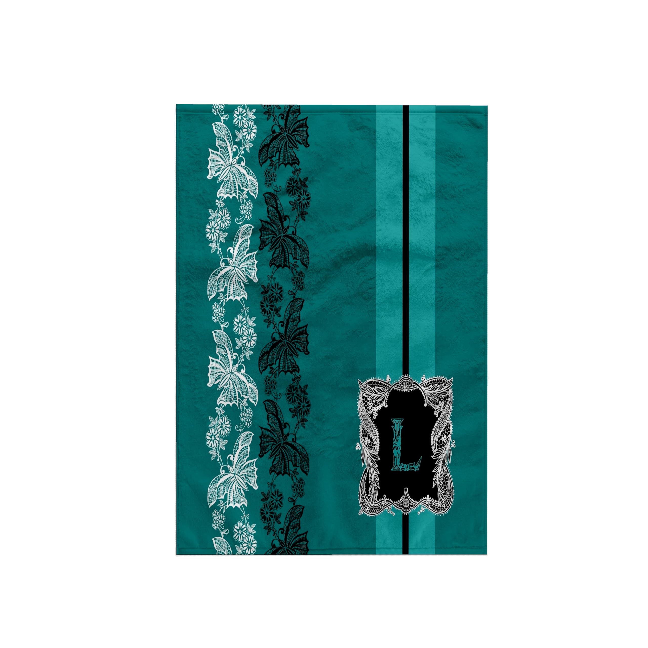 3dRose Monogram Initial L In Teal White And Black Lace Towel, Multi-Colour, 15 x 22-Inch