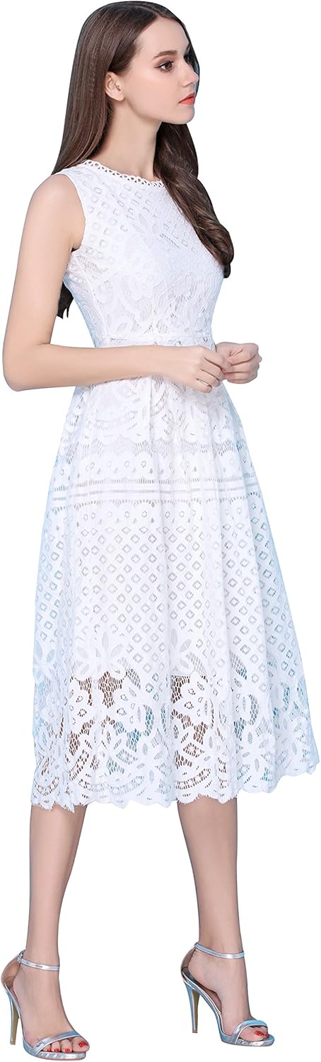 VEIISAR Womens Fashion Sleeveless Lace Fit Flare Elegant Cocktail Party Dress: Clothing
