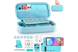 innoAura Switch Case for NS Switch 18 in 1 Switch Accessories Bundle with Switch Carrying Case, Switch Game Case, Switch Screen Protector, Switch Stand, Switch Thumb Grips (Blue)
