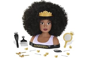 Naturalistas Peety Deluxe Crown and Coils Fashion Styling Head, 4A Textured Hair, 19 Accessories, Designed and Developed by P