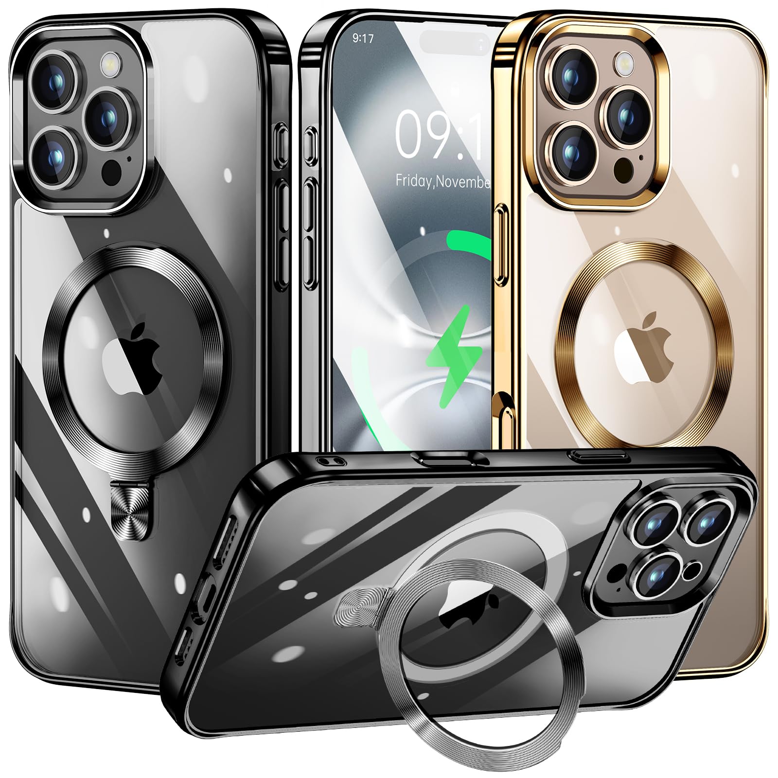 Photo 1 of [CD Ring Compatible with MagSafe Invisible Stand] Magnetic for iPhone 16 Pro Max Case, [Clear Bumper Non-Yellowing] [Look as Bare iPhone] Slim Clear Case with Holder for Women Men Girls, Black