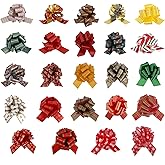 24pcs Christmas Pull Bows for Gift Wrapping, 4.9 Inch Wide Multicolor Ribbon Bows for Presents Decor Xmas Gift Basket Bouquet Wine Bottle Decoration