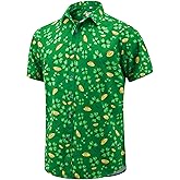 J&DHUASHA Mens St Patrick's Day Shirt Shamrock Irish Printed Green Clover Hawaiian Button Down Short Sleeves Shirts