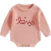 DNOMAID YZARC Baby Boy Girl Valentines Outfit Embroidery Sweater Bubble Romper Long Sleeve Knit Bodysuit One Piece Outfit