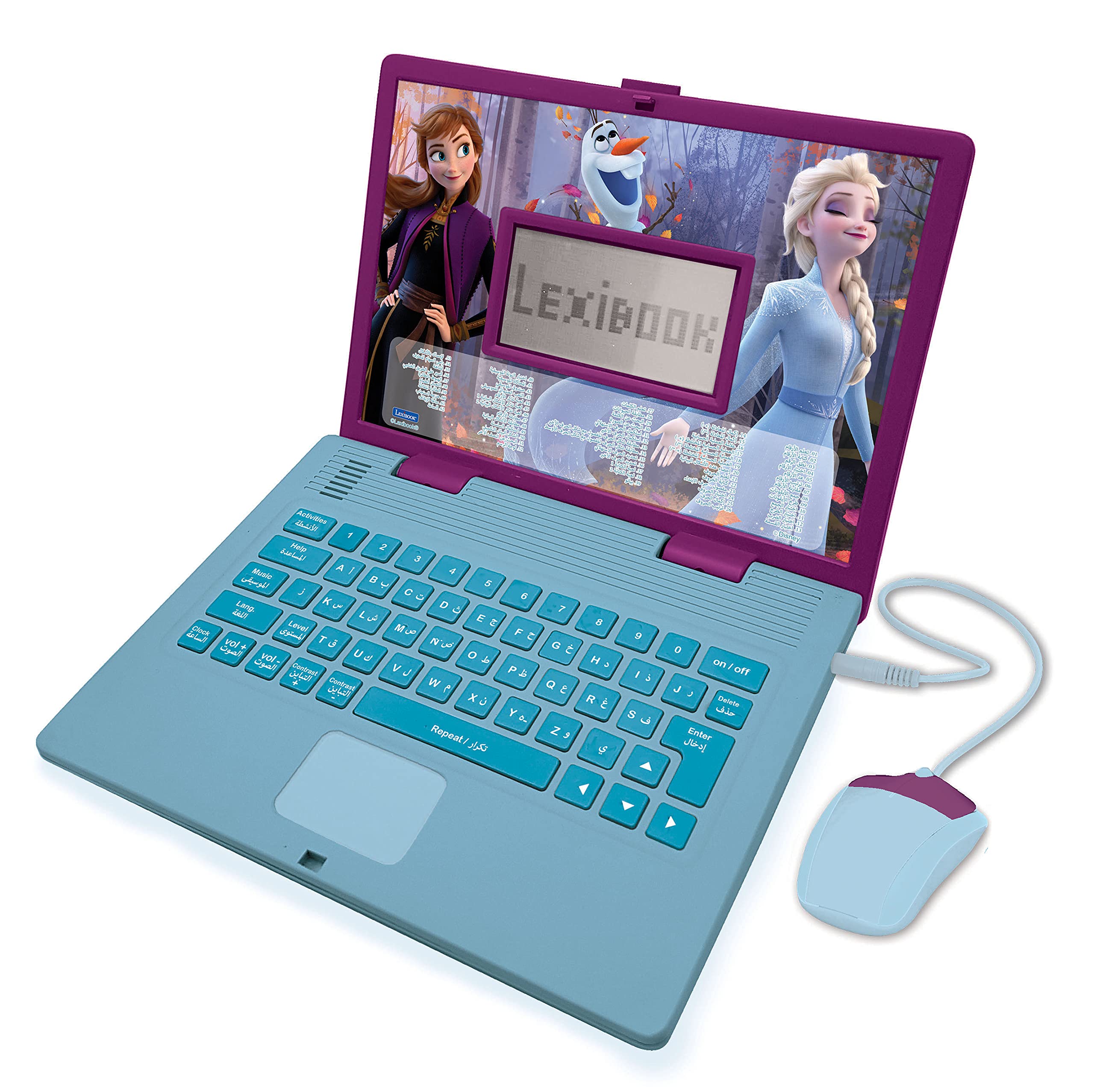 LEXIBOOK, Frozen, Educational and Bilingual Laptop Arabic/English, Toy for Child Kid 124 Activities, Learn Play Games and Music with Anna & Elsa, Purple/Blue, JC598FZi13