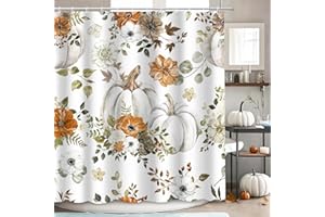 MEHOFOND Fall Pumpkin Shower Curtains for Bathroom Autumn Floral Shower Curtain Thanksgiving Day Shower Curtains for Bathroom Decor Washable Durable Fabric Curtains 72x72 inch