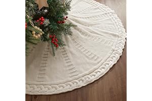 LIMBRIDGE 48 Inch Christmas Tree Skirt: Braided Cable Knit Tree Skirt for 7.5FT Tree, Cream White Tree Skirt, Vintage Tree Skirts, Rustic Farmhouse Christmas Decorations