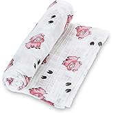 LollyBanks Muslin Swaddle Blankets for Boys and Girls, Large 47 x 47 Inches Baby Blanket, Soft and Breathable 100% Cotton Baby Receiving Blankets, Baby Essentials, Registry (Piggy Farm Theme)