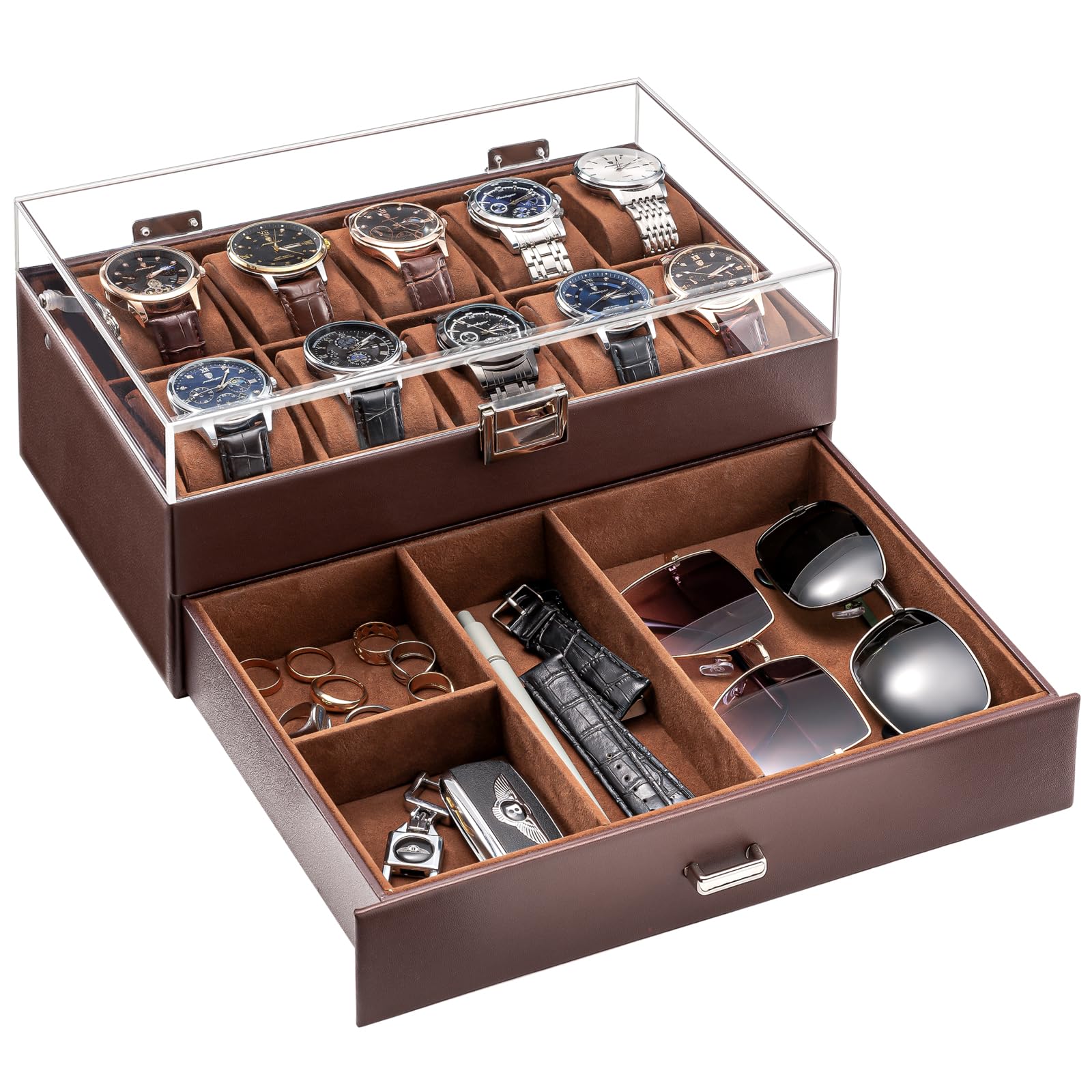 Photo 1 of **SEE NOTES** ProCase Watch Case for Men, 10 Slot Watch Display Case With Clear Acrylic Lid, Mens Watch Box Organizer With Drawer, 2-Layer Jewelry and Watch Storage Holder for Men Women -10 Slot, Espresso