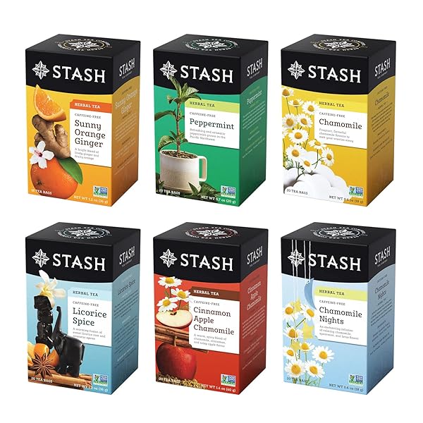 STASH TEA SOOTHING HERBAL TEA 6 FLAVOR VARIETY PACK, 6 BOXES WITH 18-20 TEA BAGS EACH
