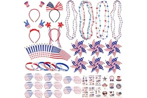 Raymall 4th of July Party Favors Decorations Set, 114PCS Red White Blue Party Supplies, Patriotic flag, Shutter Glasses, Necklaces, Tattoo, Headbands, Pinwheel for Fourth of July Accessories Bulk