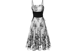FEOYA Women's Lace Dress Elegant Spaghetti Strap Dress Gothic Dresses Floral Vintage Lace Up Dresses S-XXL