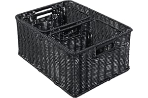 HOONEX Large Wicker Baskets for Storage, Woven Plastic Baskets for Organizing with Dual Handles, Baskets for Storage, Set of 3, Black