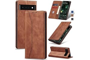 Jasonyu Flip Wallet Case for Google Pixel 6 Pro 5G,Leather Magnetic Folio Cover with Card Holder,Kickstand - TPU Shockproof Durable Protective Phone Case,Brown