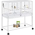 Yaheetech Stackable Divided Breeder Breeding Parakeet Bird Cage for Canaries Cockatiels Lovebirds Finches Budgies Small Parrots with Rolling Stand, White