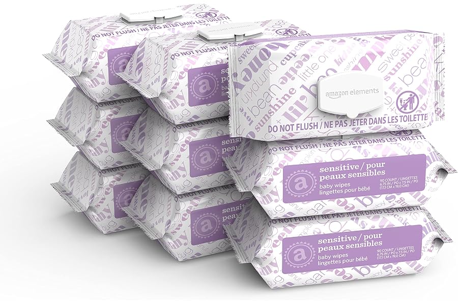 Amazon Elements Baby Wipes, Sensitive, 810 Count Flip-Top Packs