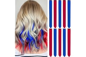 LADYAMZ Colored Hair Extensions 10 PCS, Colorful Christmas Party Highlights Clip in Synthetic Hair Extensions, Red and Blue Hair Accessories Hairpiece for Girl Women Party Favor Cosplay Gift 22 In