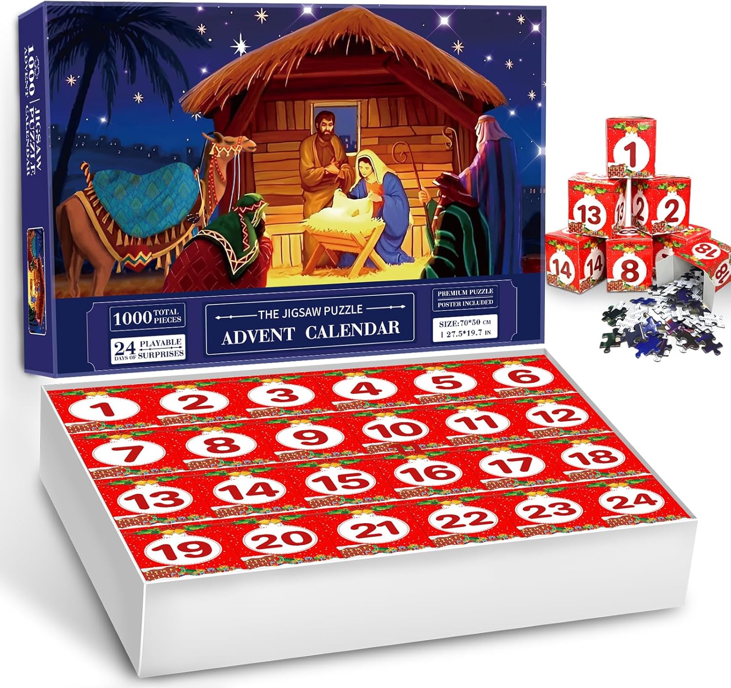 Advent Calendars - Christmas Advent Calendar 2023 Nativity Jigsaw Puzzles 1000 Pieces for Adults, 24 Days Christmas Countdown Calendar for Women Men, Christmas Countdown Advent Story Puzzles Holiday Family Game Gift