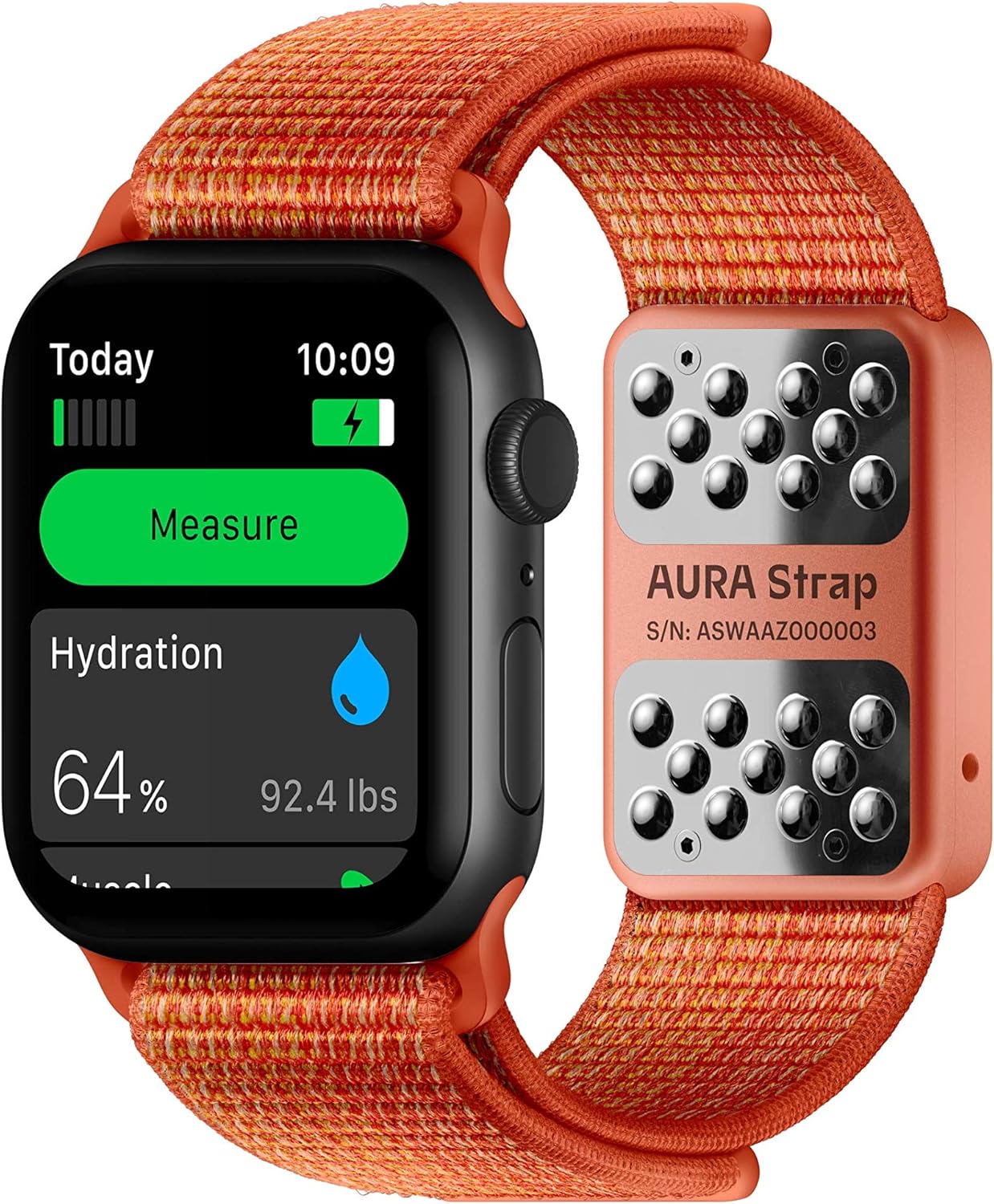 AURA Strap Body Composition and Hydration Level Fitness Tracker Band for Apple Watch Compatible, 42mm 44mm, Peach Red