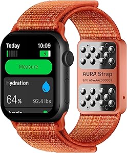 AURA Strap Body Composition and Hydration Level Fitness Tracker Band for Apple Watch Compatible, 42mm 44mm, Peach Red