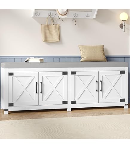 家具 cabinet bench Amazon.com: ZXOXZ Storage Bench with 2 Adjustable Shelves