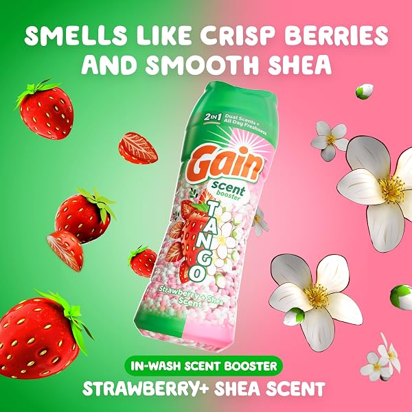 GAIN TANGO 2-IN-1 LAUNDRY SCENT BOOSTER BEADS, STRAWBERRY AND SHEA SCENT, 10.7 OZ, LAUNDRY BEADS WITH DUAL SCENTS PLUS ALL DAY FRESHNESS