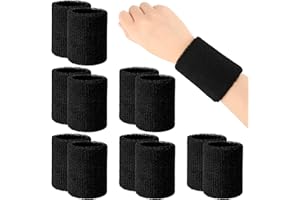 Guiqulai 12 Pcs Wrist Bands Absorbent Wrist Sweatbands for Men Women Black Sports Wristband for Working Out, Tennis, Gymnasti