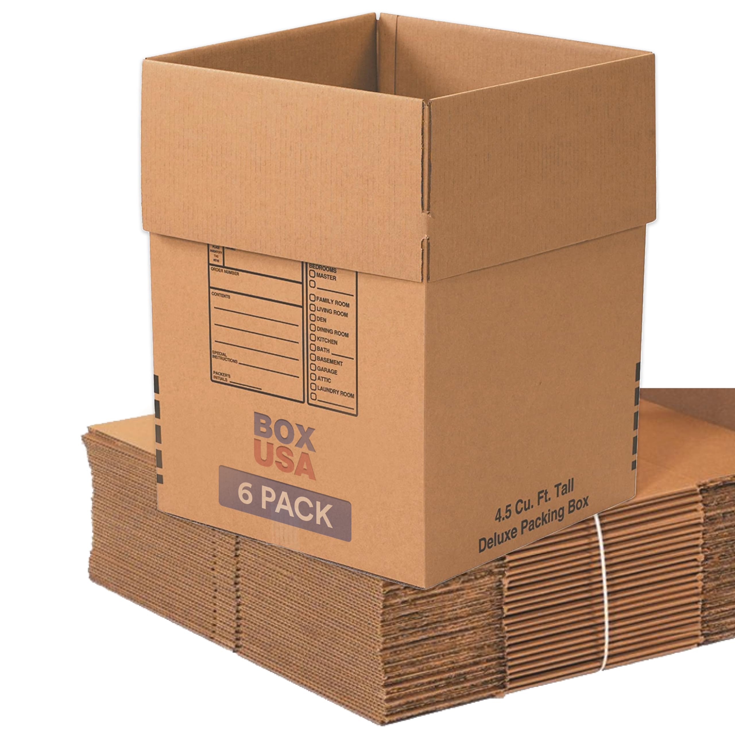 Photo 1 of BOX USA Moving Boxes Large Heavy Duty 18x18x24 (6-Pack) Corrugated Cardboard Box for Shipping, Mailing, Packing, Packaging and Storage 18"L x 18"W x 24"H