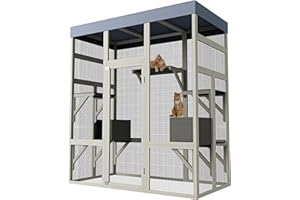 TackView Catio Outdoor Cat Enclosure, 70.1" Large Cat Cage House with Platforms, Napping House, and Weatherproof Roof for Mul