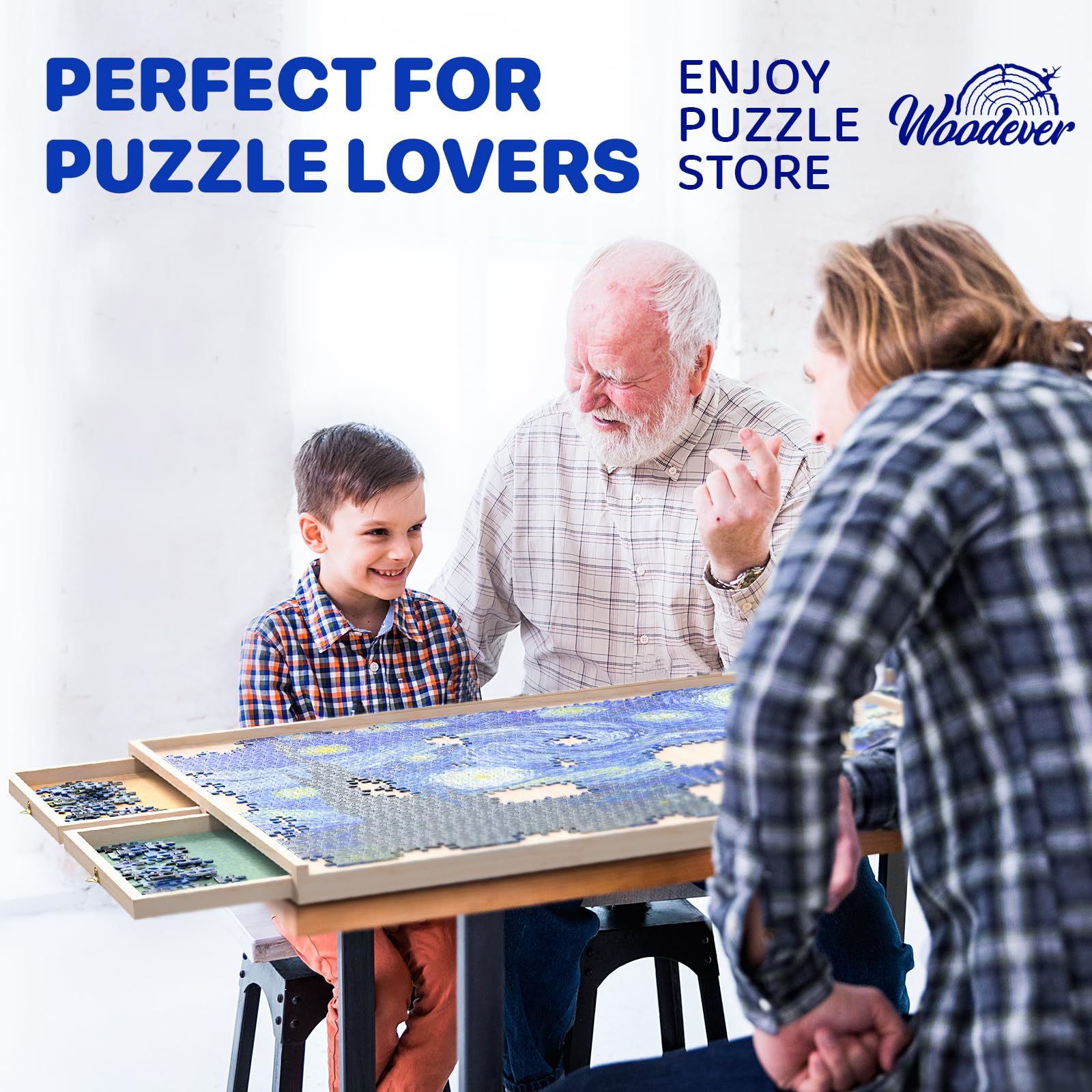 Rotatable 360-Degree Wheels Puzzle Board with Drawers and Cover 1000 Pieces Lightweight Portable Wooden Puzzle Table for Adults Kids Size 30