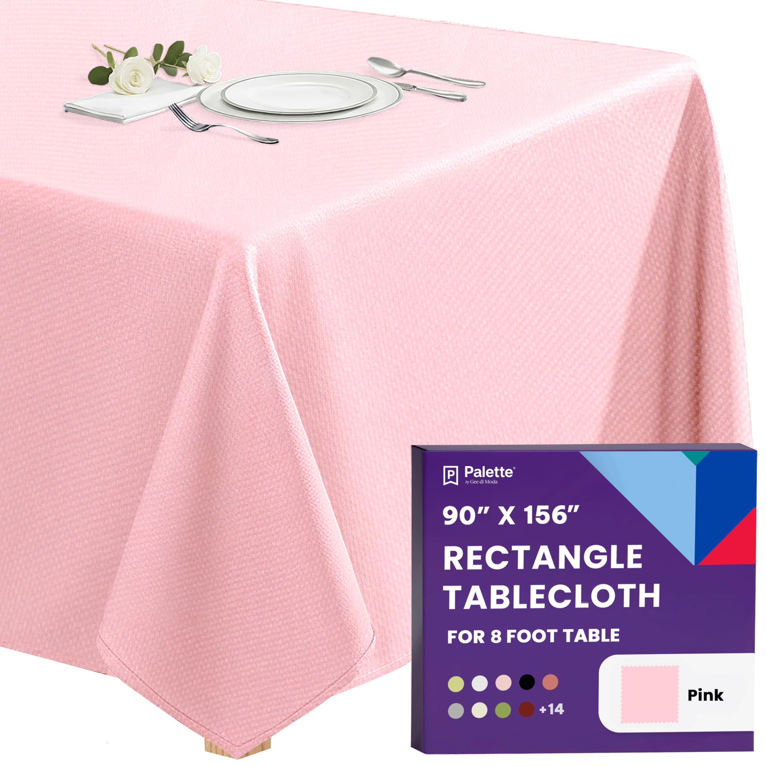 Gee Di Moda Pink Rectangle Tablecloth - 156 x 90 Inch, Polyester, Fits 8 Foot Table, Heavy Duty, Washable, Perfect for Buffet, Weddings, Parties & More