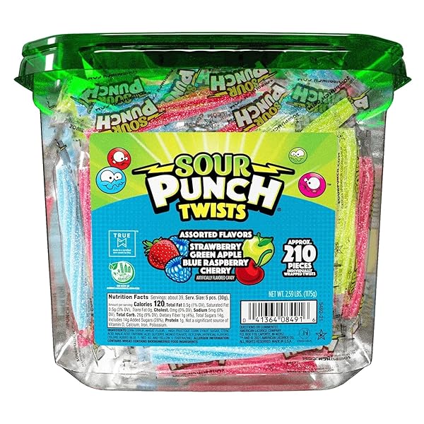 SOUR PUNCH TWISTS, SOUR CANDY 3″ INDIVIDUALLY WRAPPED CHEWY CANDY, 4 ASSORTED FRUITY FLAVORS