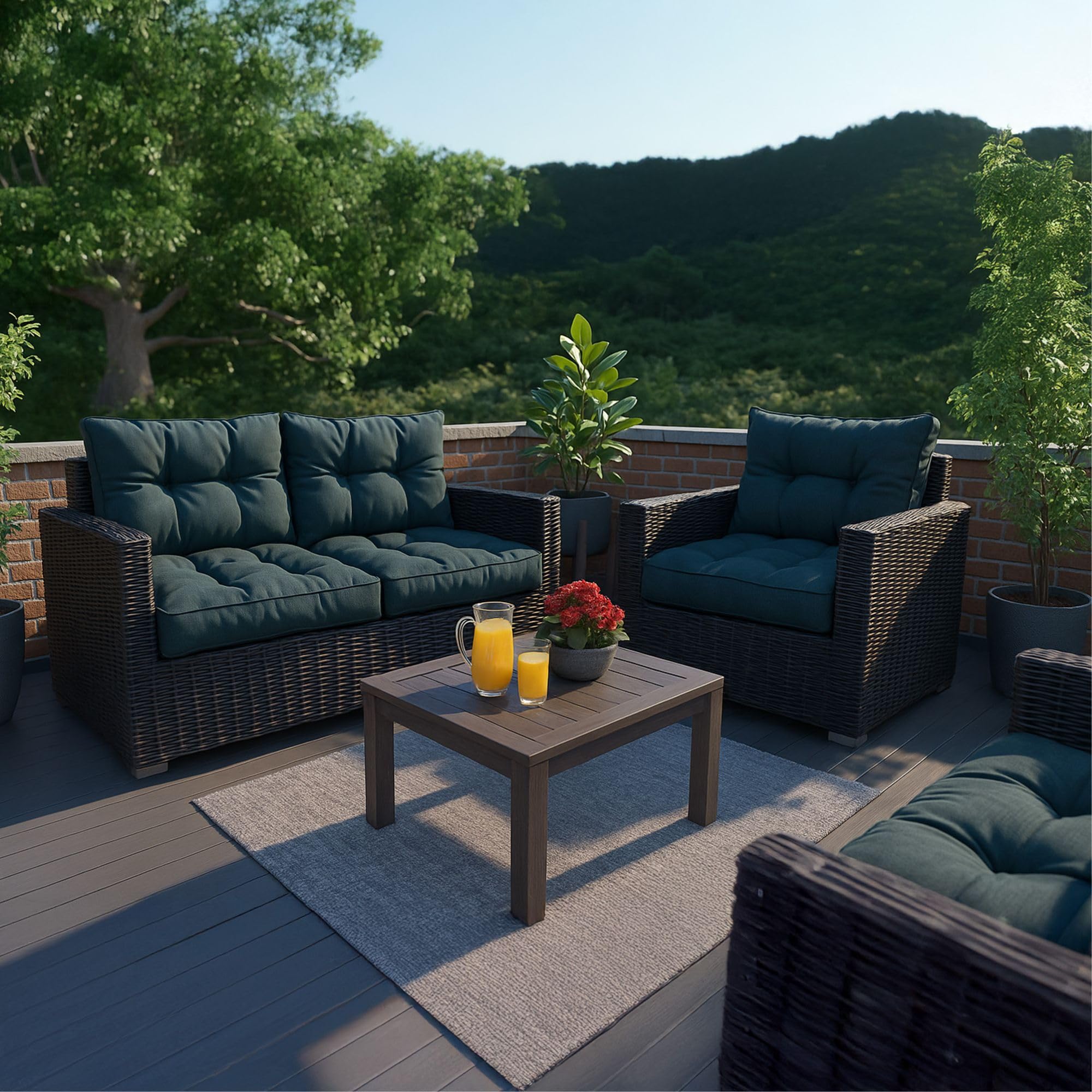 Polster für Gartenmöbel Set Sitzpolster 50x50 cm und Rückenkissen 40x50 cm - Lounge Kissen Outdoor Polster Balkon und Gartenmöbel-Kissen Loungekissen Gartenpolster Auflagen für Rattanmöbel 6