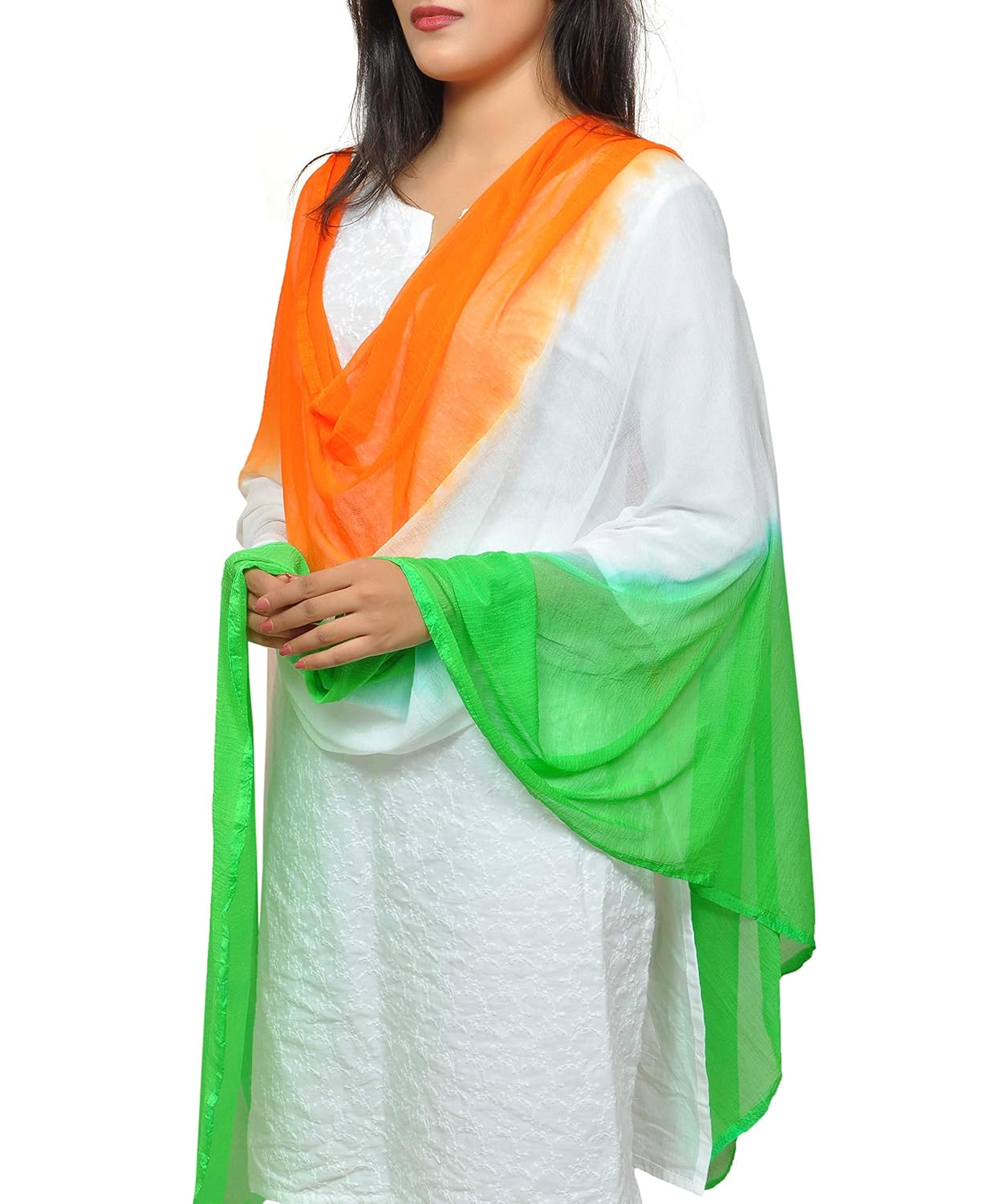 banjara india women's soft chiffon solid dupatta (trg-plain) tricolour - tiranga