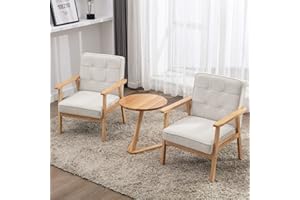 Okeysen Accent Chairs Set of 2 with Side Table, Mid Century Modern Accent Chair, Retro Wood and Fabric Armchairs Side Chair, Lounge Reading Comfy Arm Chair for Living Room, Bedroom, Office