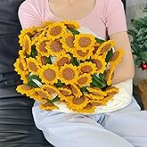 SoffMoiis Crochet Sunflower Bouquet Blanket, Handmade Flower Blanket, 40 Inch Round Floral Knitted Gifts for Mother's Day, Grandma Birthday, Teacher, Friend, Home Decor, Sofa（Finished Product）