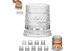 360 Degree Rotating Whiskey Glass, Rotating Crystal Whiskey Tumbler Glass for Bourbon and Cocktails, Spinning Whiskey Glasses