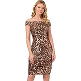 Adrianna Papell Womens Off Shoulder Sequin Dress