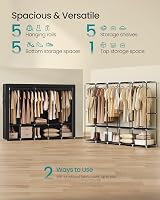 SONGMICS Clothes Wardrobe Portable Closet 5 Hanging Rails Shelves Black view 3