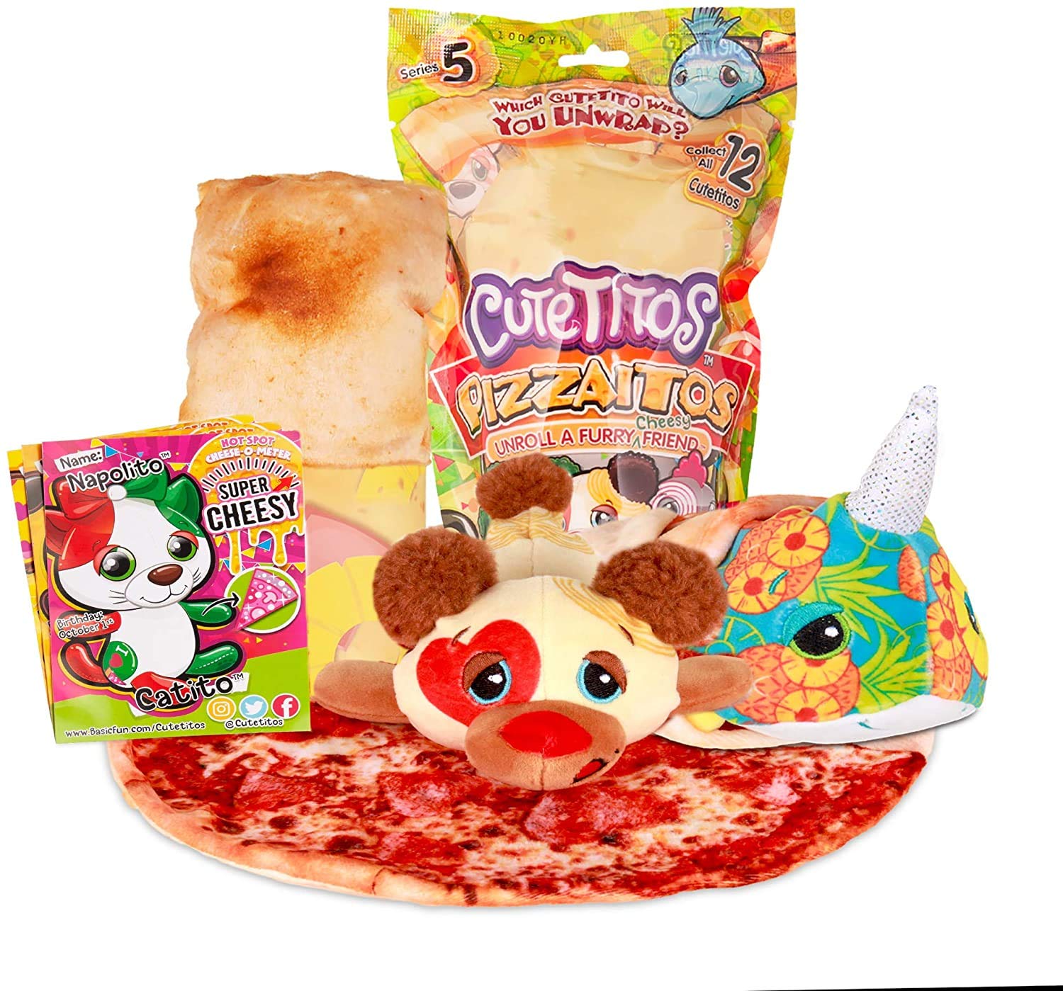 Cutetitos Pizzaitos 39139 Surprise Stuffed Animals, Cute Plush Toys for Children, Collectable Plush Toys, Fun Cuddly Toys for Kids from Series 5, 7.5 Inch Soft Toys for Girls and Boys Aged 3 and Up