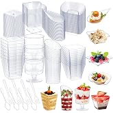 Tessco for you 400 Pcs Mini Appetizer Plates Dessert Cups, Clear | Plastic Dessert Cups Plates with Spoons Forks, Assorted Shapes for Appetizer Serving, Disposable Party Wedding Supplies