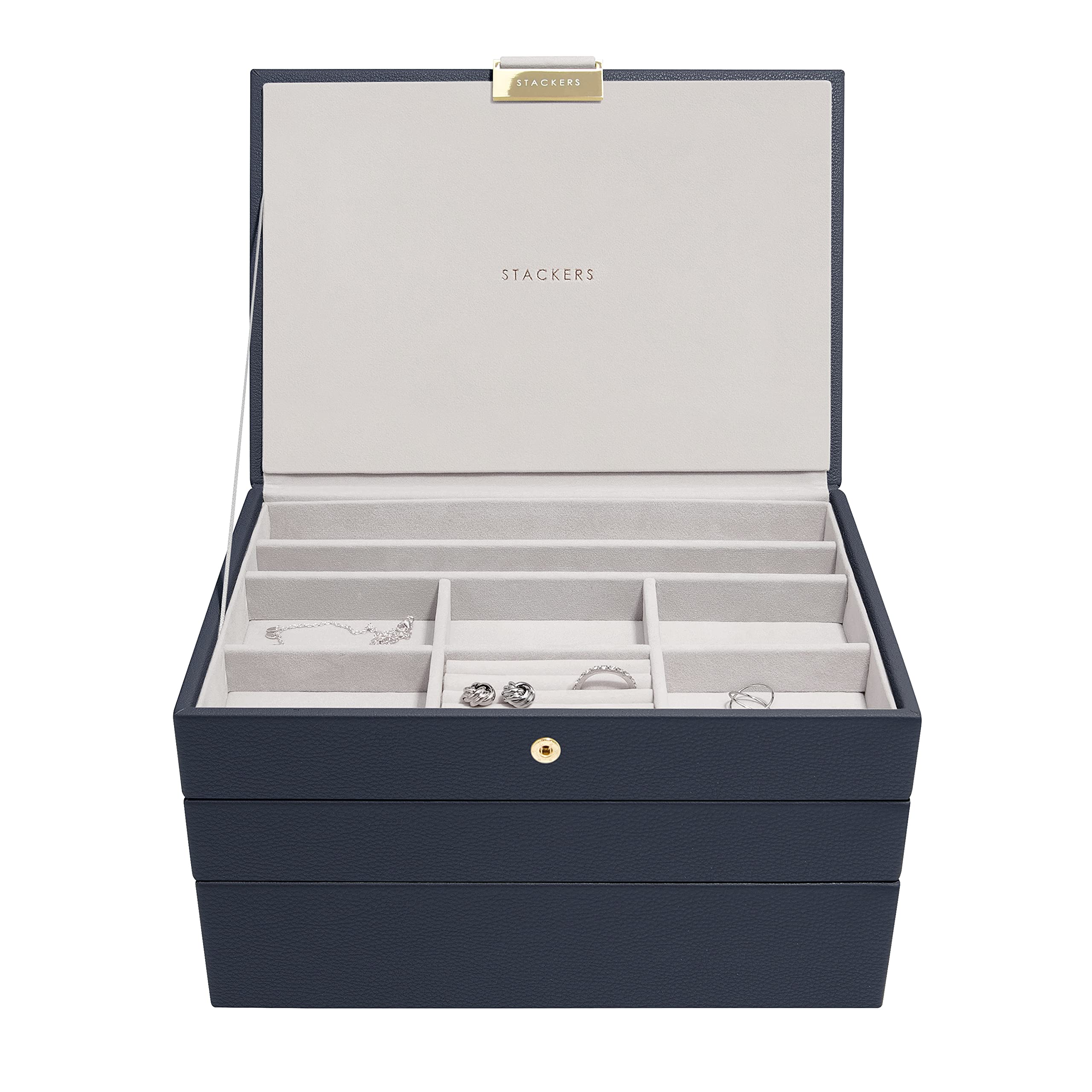 Stackers Navy Classic Medium Jewellery Box, Set of 3 — image 1