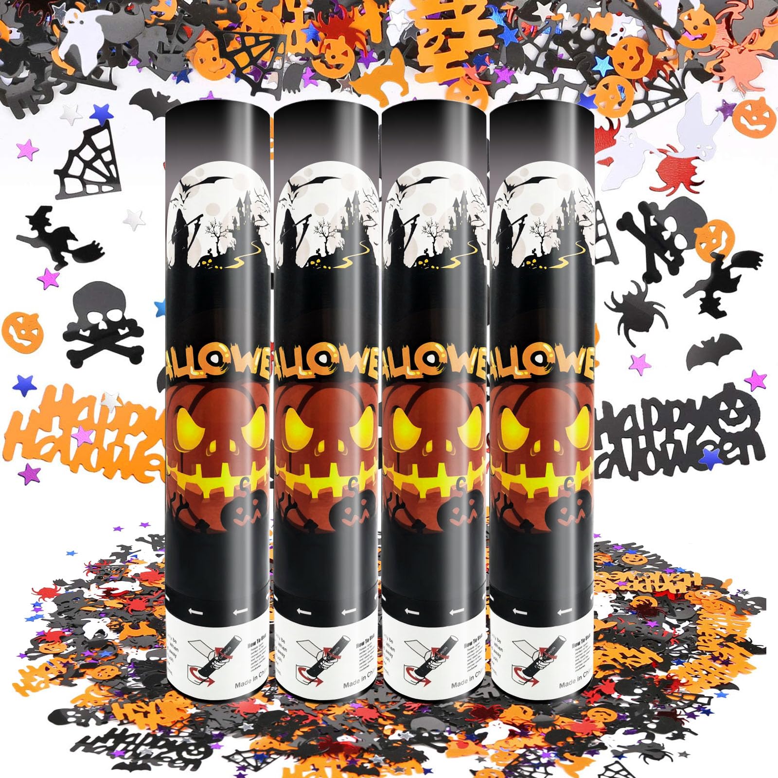 Photo 1 of ***FACTORY SEALED***4 Pack Halloween Confetti Poppers, 12 Inch Confetti Cannon Party Poppers Shooters for Birthday, Wedding, Graduation, Anniversary, Parties, Halloween