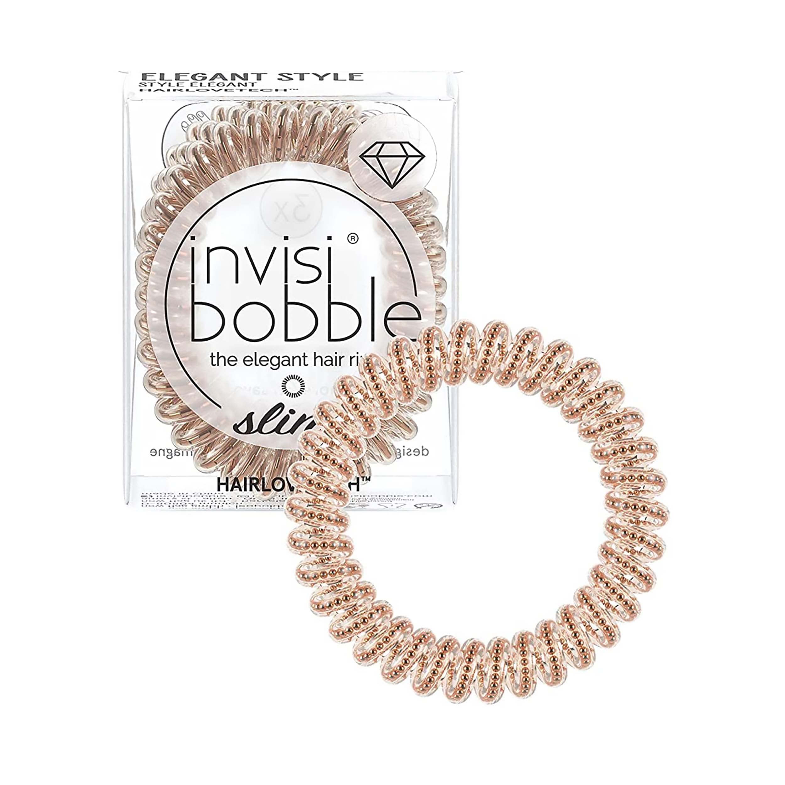 invisibobble Slim Hair Scrunchie Bronze, 3 x Thin Bronze Hair Bobbles for Girls and Women, Elegant Look & Strong Hold, Designed in the Heart of Munich
